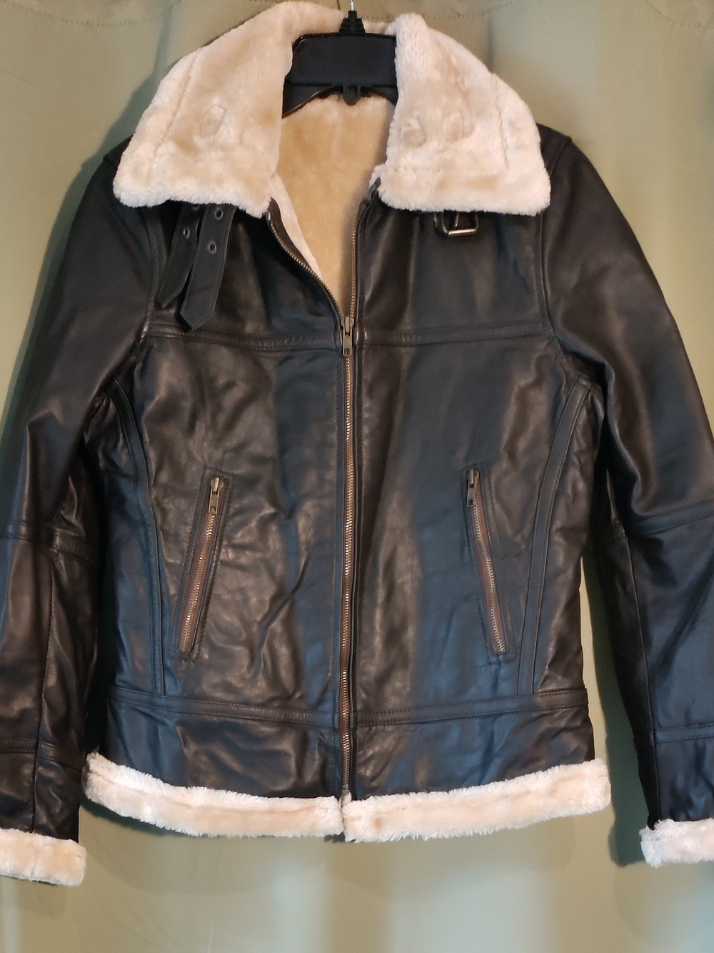 Frances Style Women’s B3 Genuine Leather Aviator Bomber Jacket Brown Size M